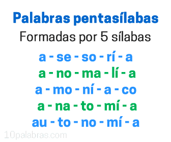 Palabras pentasílabas, formadas por 5 sílabas.